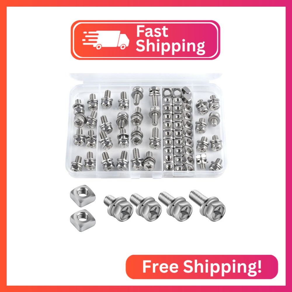 64 Pcs Battery Bolt Square Nut Kit Battery Bolts and Nuts, M6 304 Stainless Stee