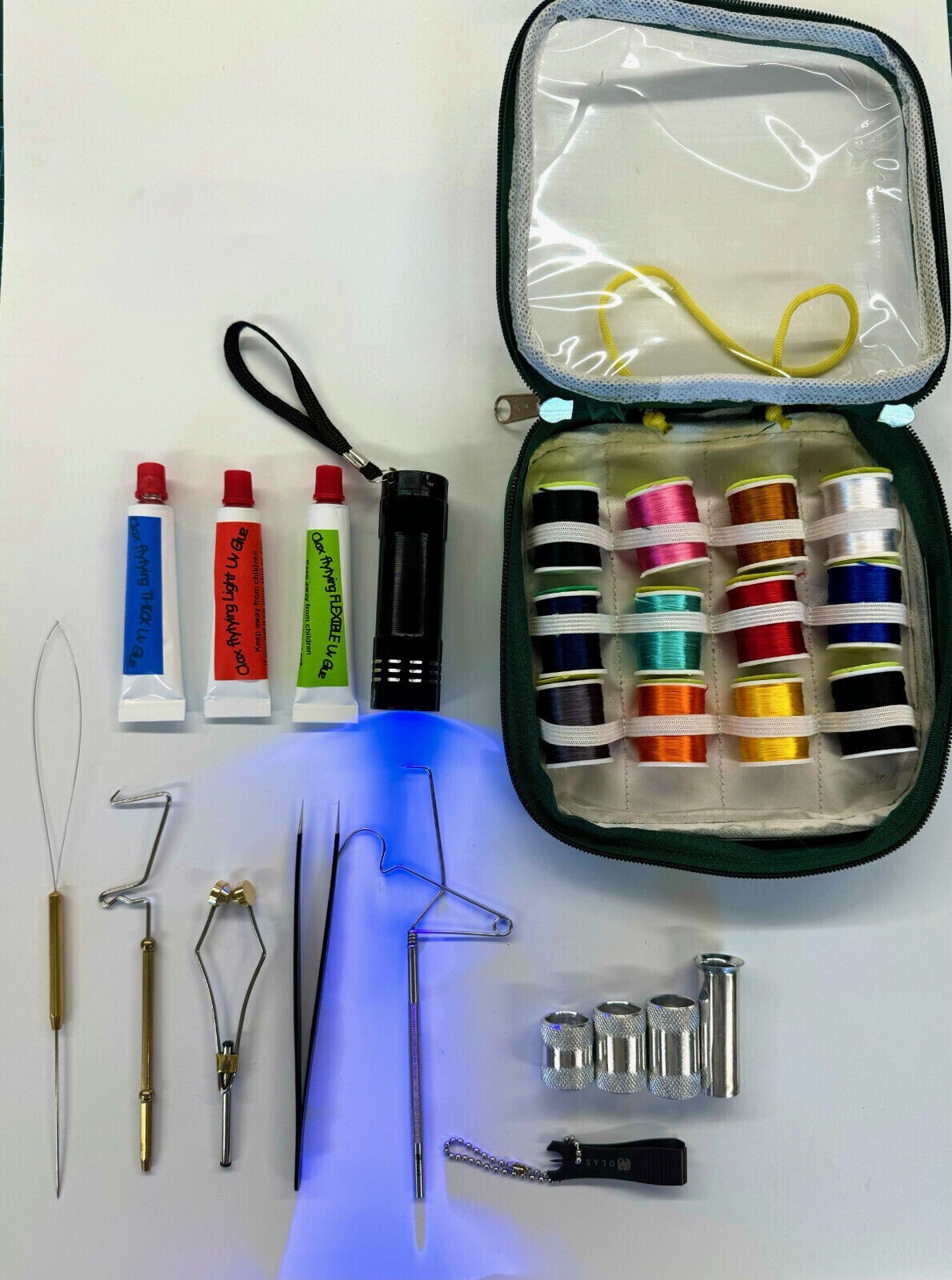 Superior Fly Tying Kit, 30ml uv resin, uv torch, whip, bobbin holder, floss