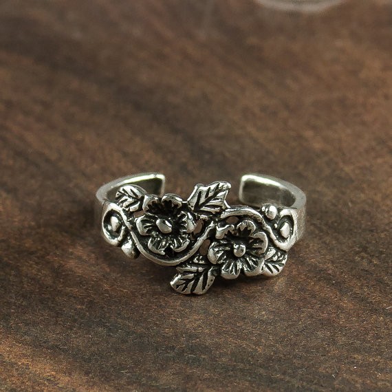 Real Sterling Silver Botanical Adjustable open band ring