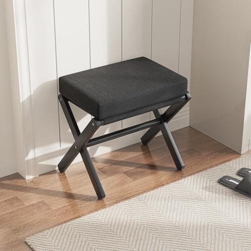 Foldable Foot Stool Ottoman, Modern Foot Rest with Bamboo X Legs Black - Black