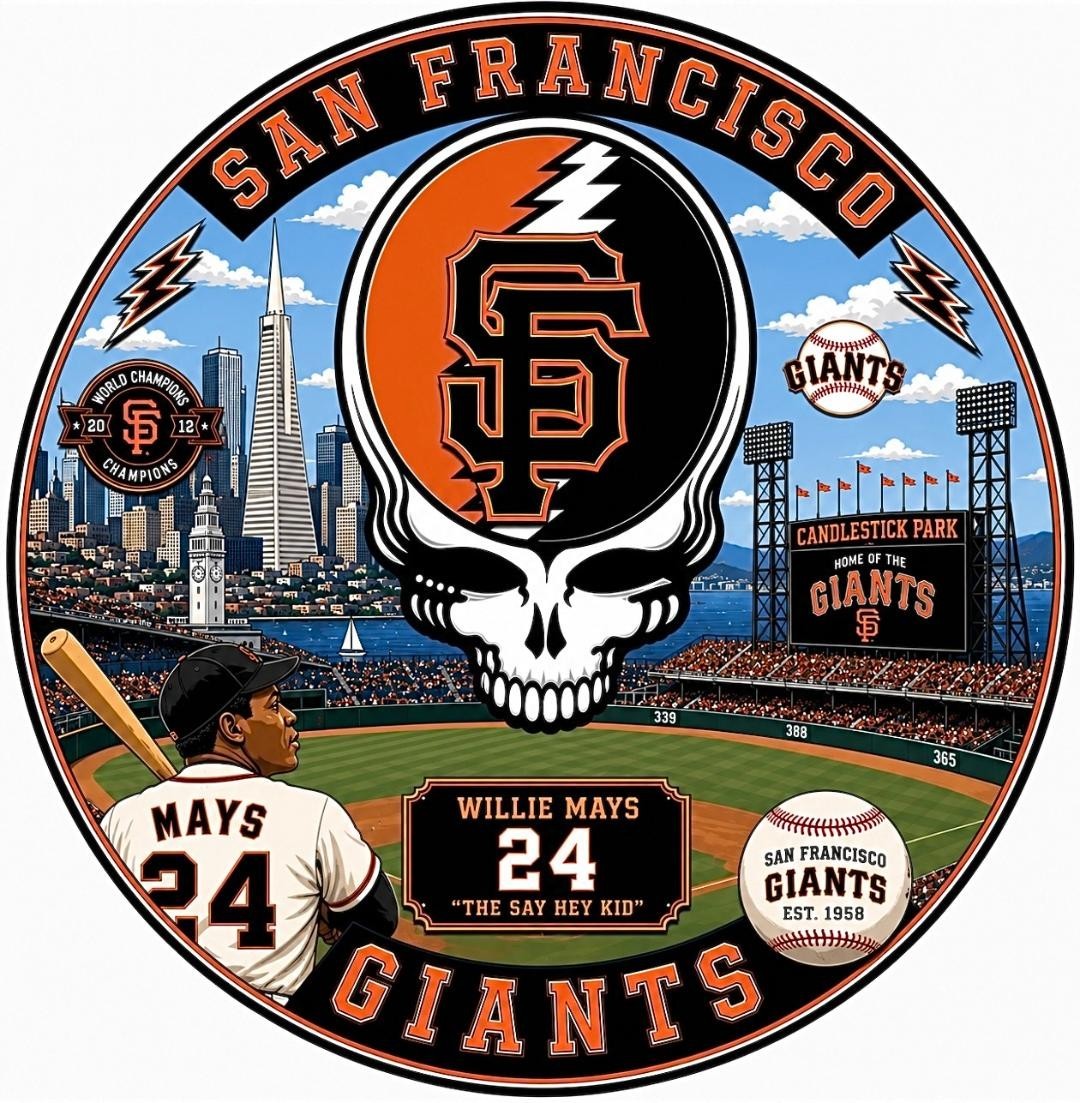 (2) San Francisco Giants Grateful Dead Stealie Vinyl Stickers 4x4 Mays Decals