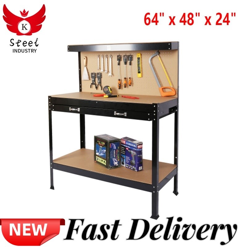 63" Steel Workbench 300lbs Weight Capacity with Drawer and Board Tool Workshop