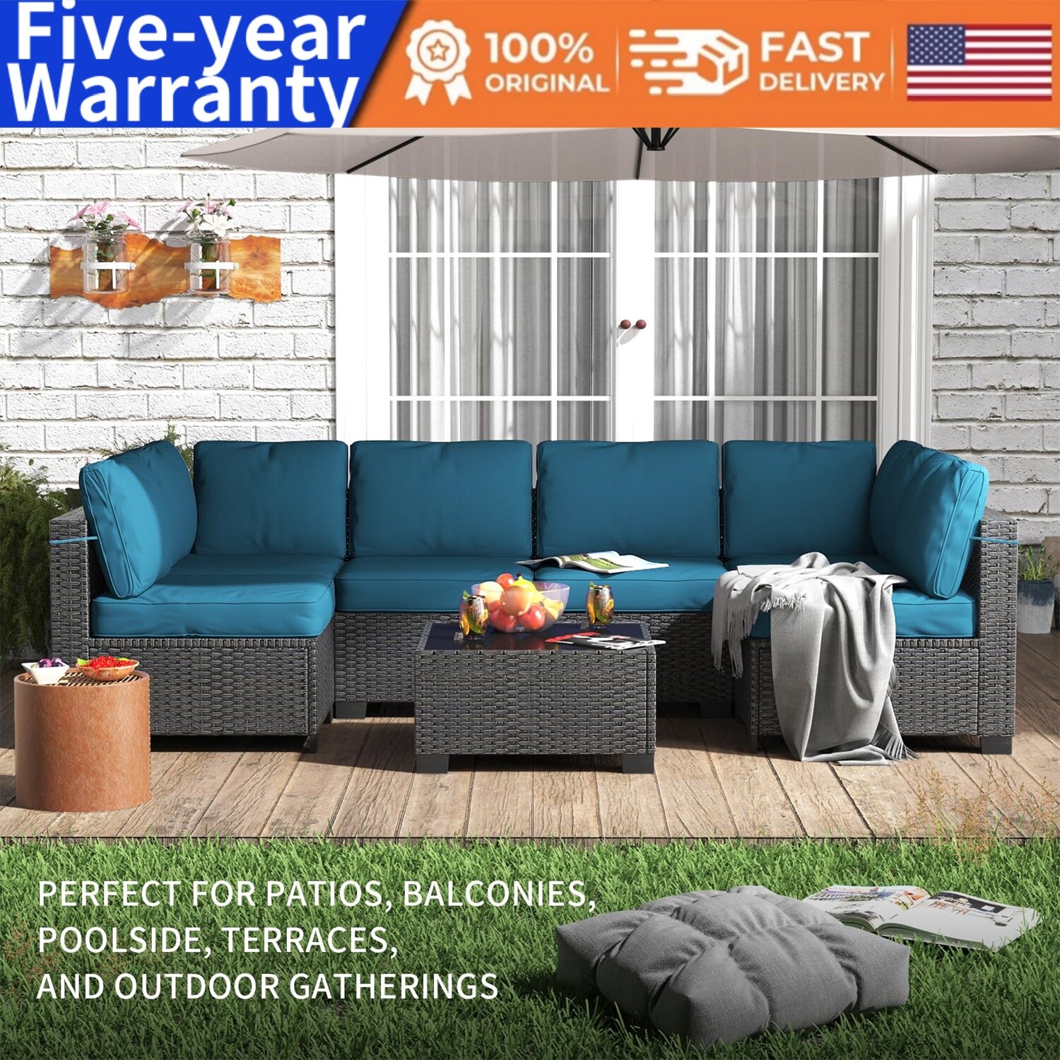 🆕7-Piece Outdoor Wicker Patio Furniture Set PE Rattan Sectional Sofa Set Table