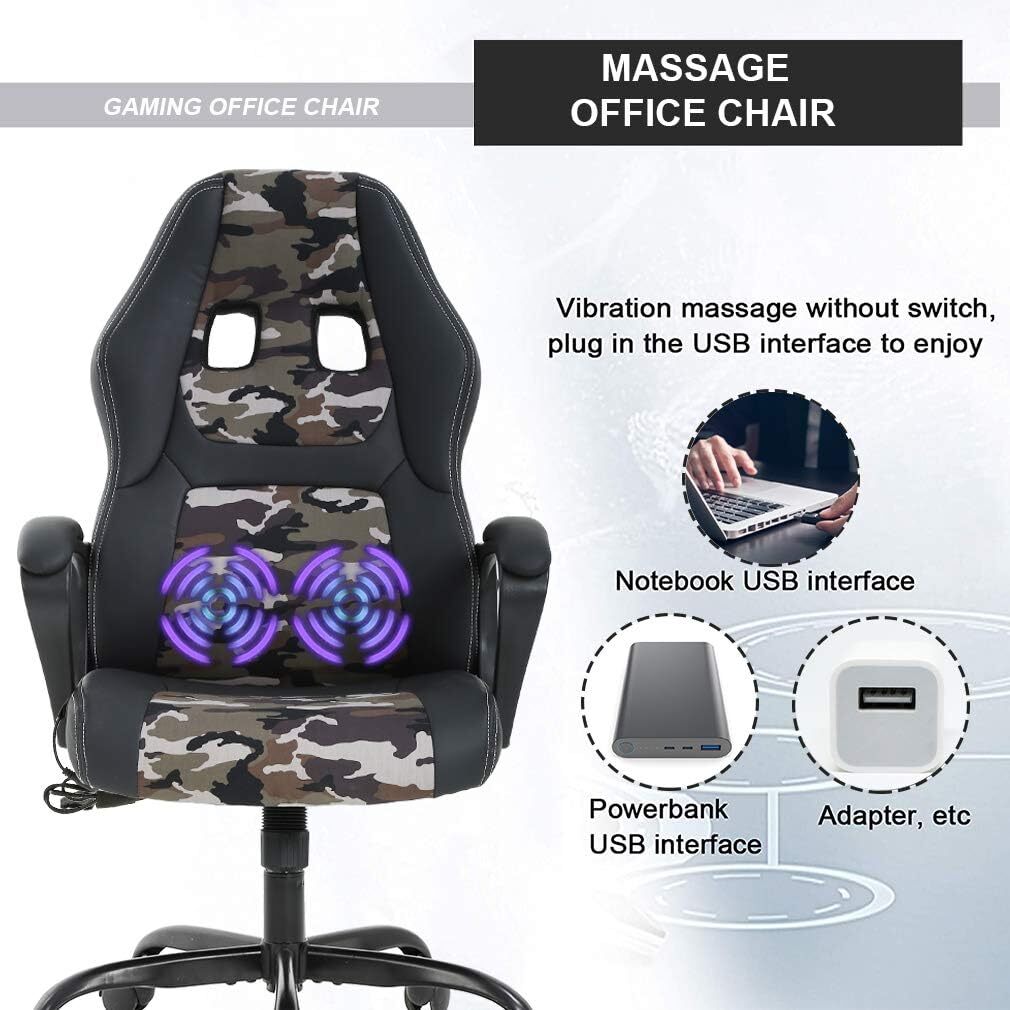 PC Gaming Chair Massage Office Chair Ergonomic Desk Chair Adjustable PU Leather