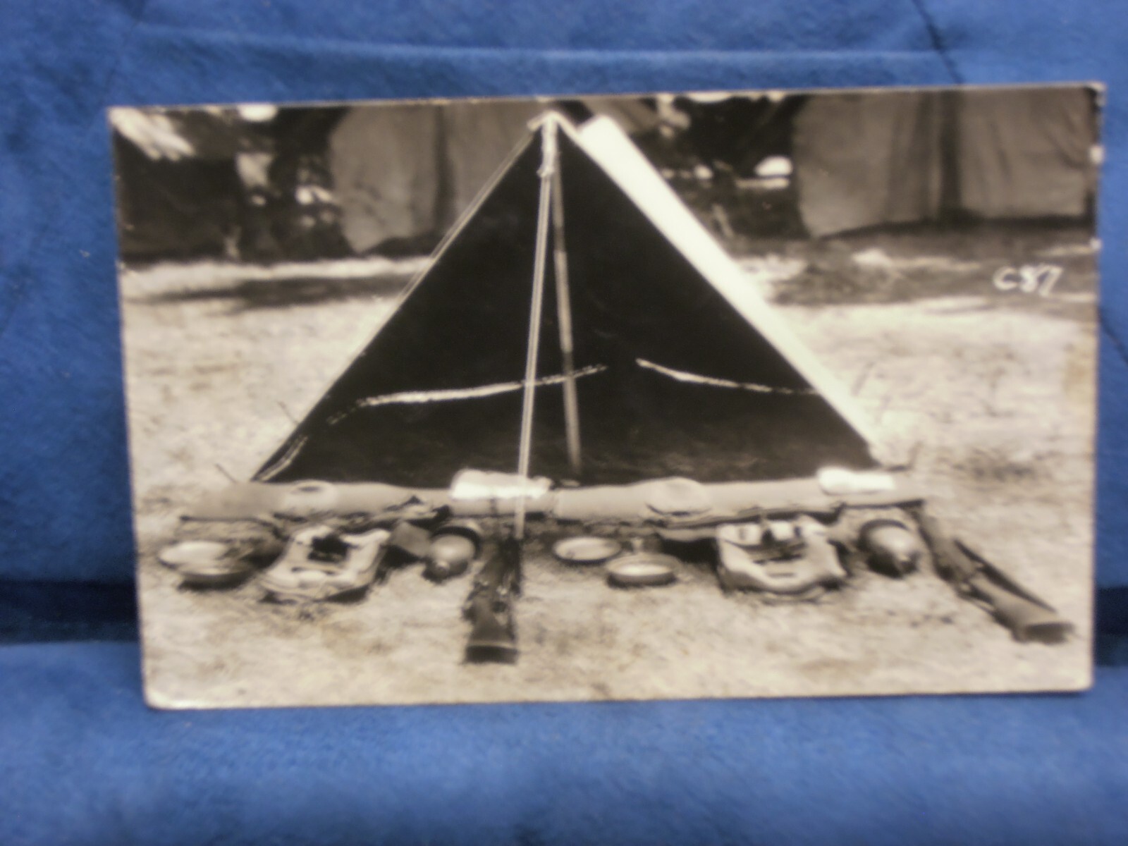 RPPC WW11 TENT WITH ARMY MARINE BACK PAK EQUIPMENT CALIFORNIA 1936
