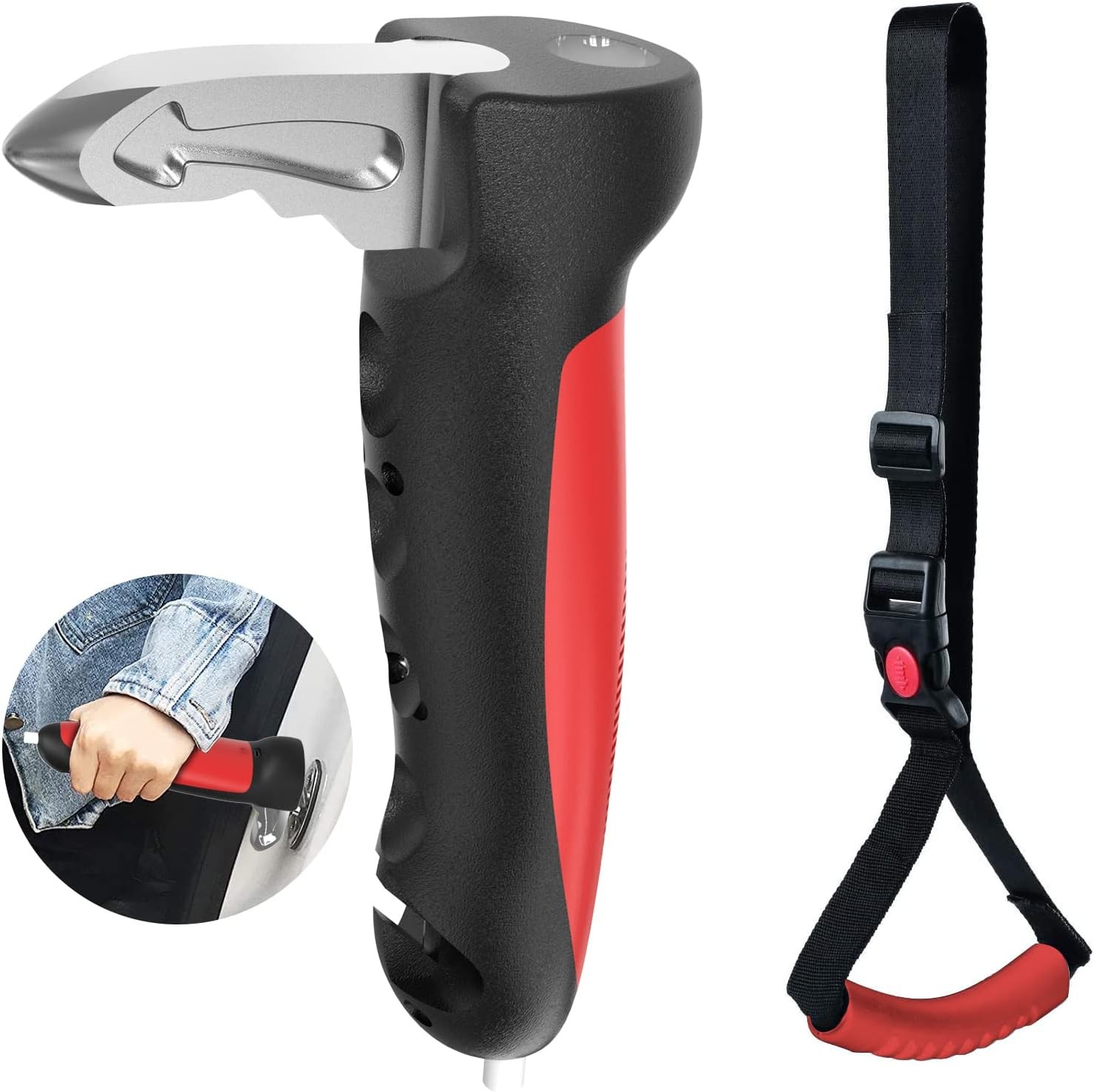 5 in 1 Vehicle Support Handles Elderly Portable Red-with nylon handle