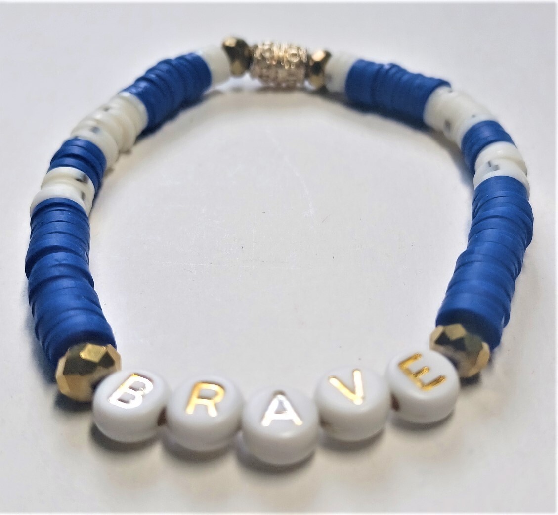 Stretchy Blue and White Disc Bracelet-Brave