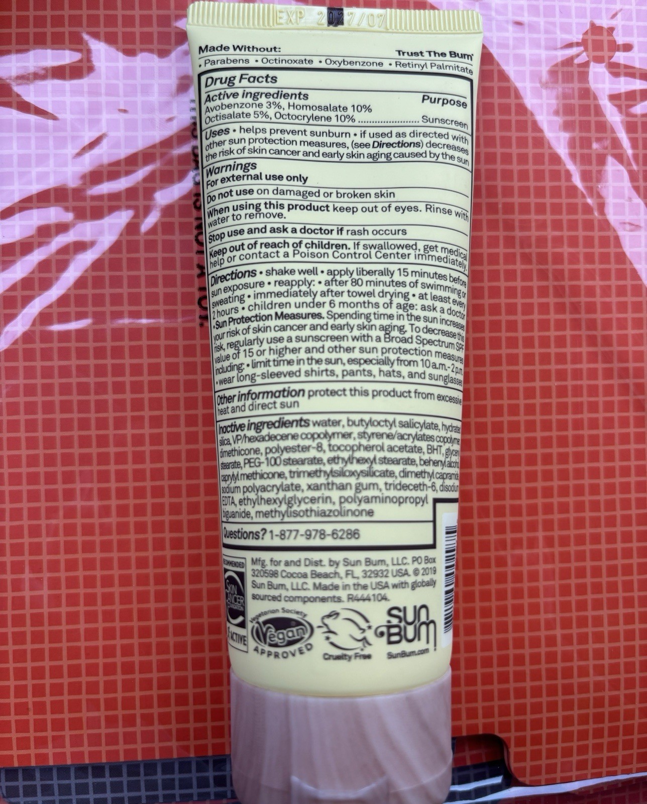 Sun Bum Sunscreen Face Lotion SPF 50 3 fl oz exp 11/2026^