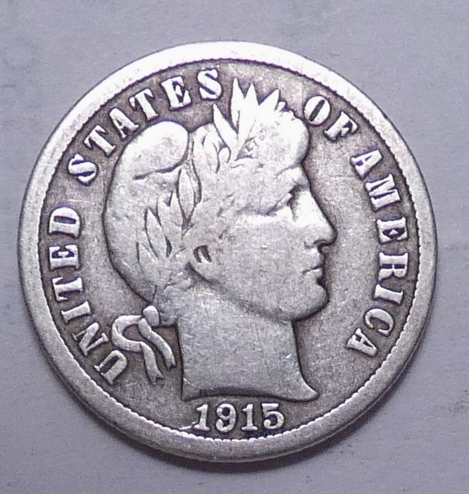 1915 P Barber 90% Silver Dime