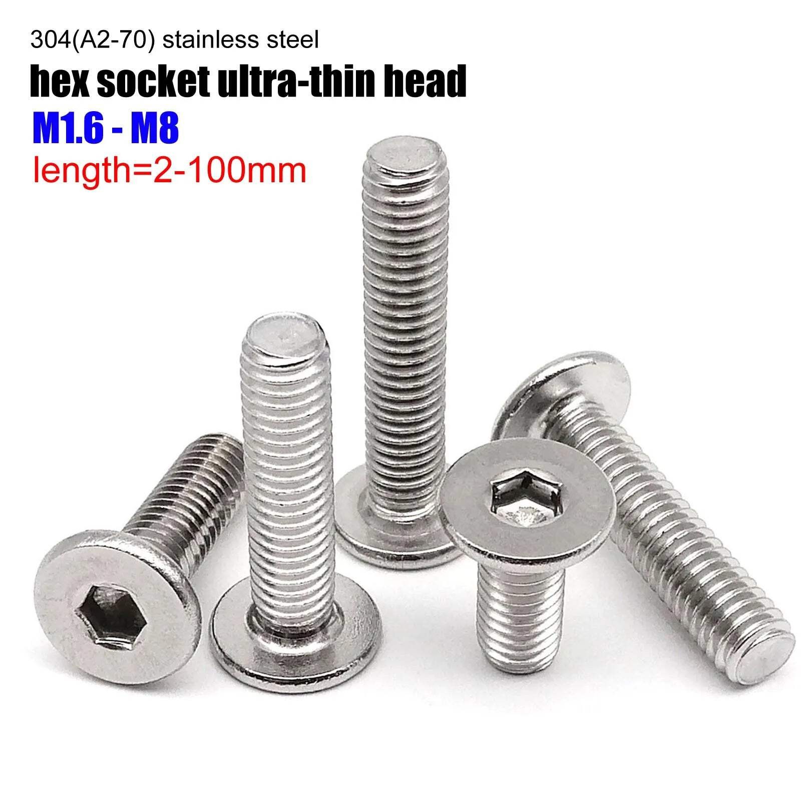 304 Stainless Steel Ultra-Thin Wafer Head Hex Socket Screws (M1.6-M8)
