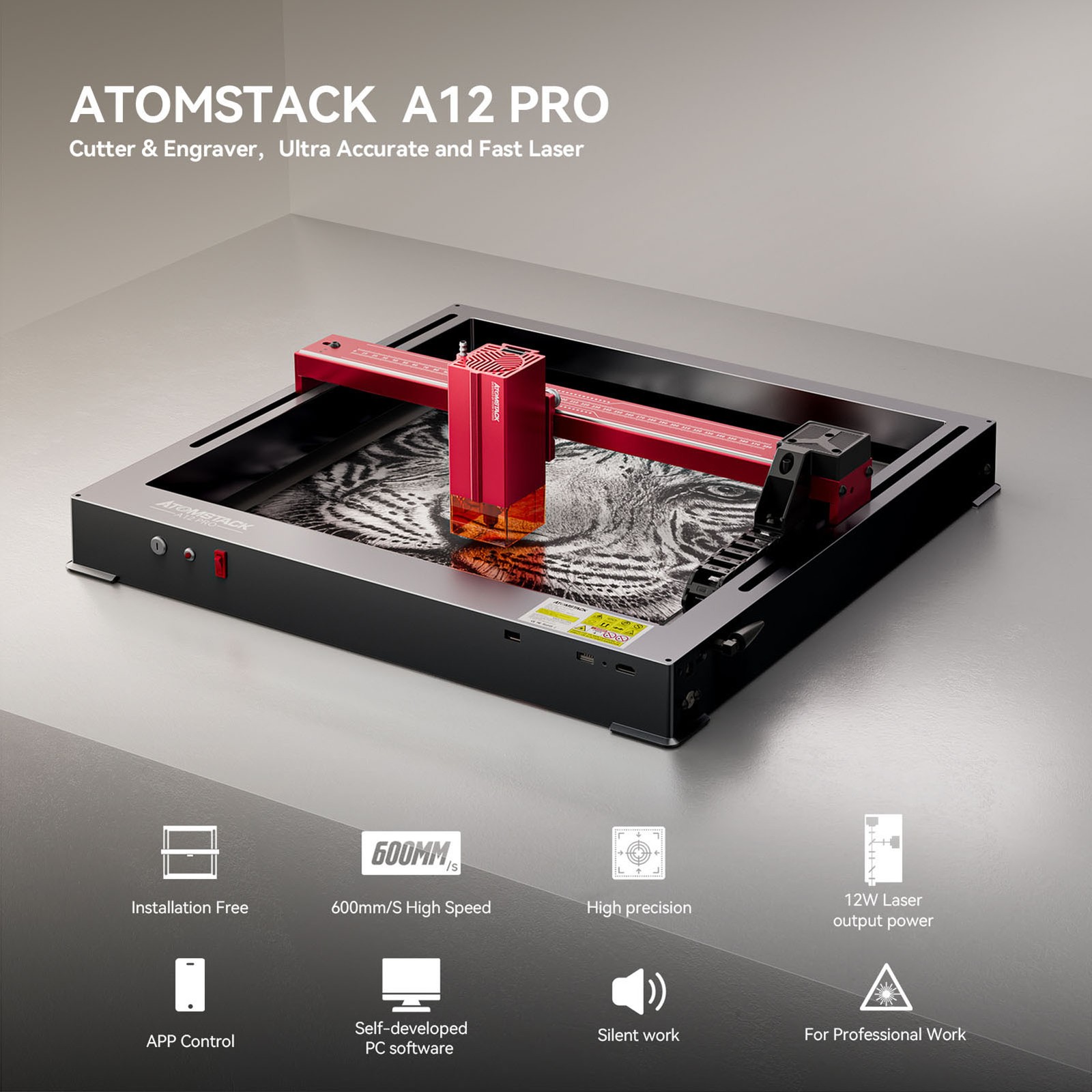 Refurbished ATOMSTACK A12 PRO 12W CNC Laser Engraver Installation Free GDTS