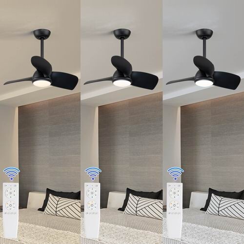 28" Black Ceiling Fan with Light & Remote, 3-Blade, LED, Indoor Downrod Mount