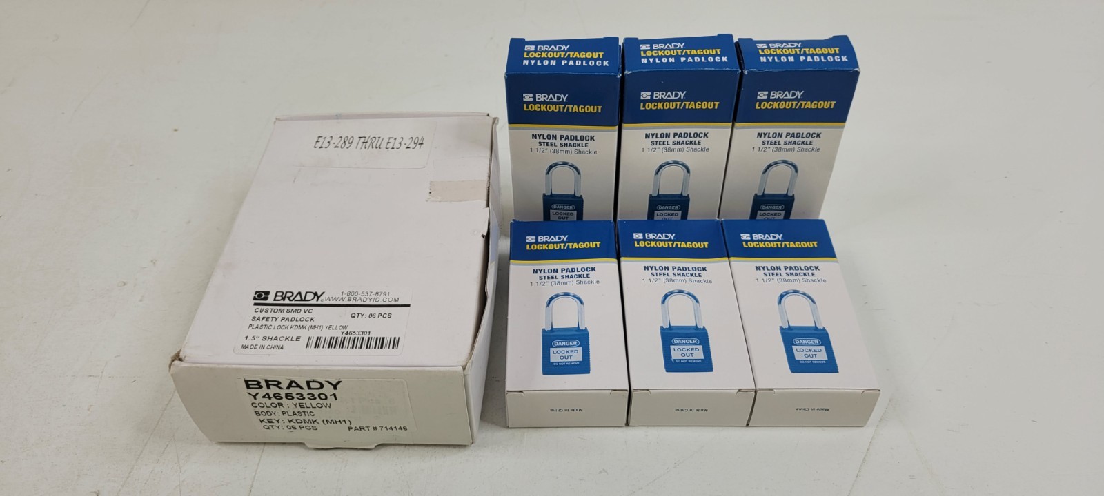 (QTY. 6) Lock Out Tag Out Brady Custom Safety Padlock 1.5" W Y4653301 Yellow