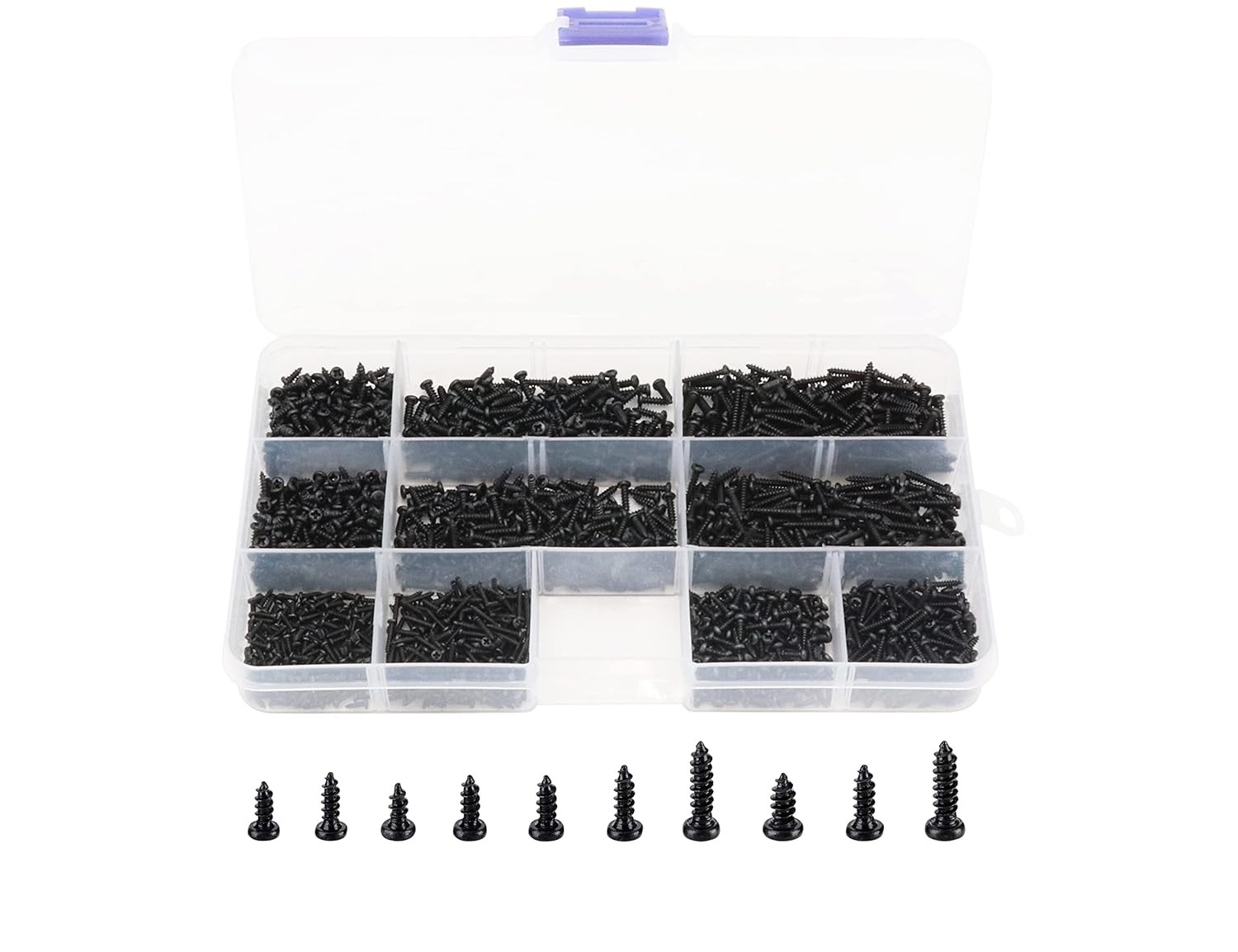 LBY 1000Pcs M1.4 M1.7 M2 M2.3 round Pan Head Self-Tapping Screws Assortment Kit,