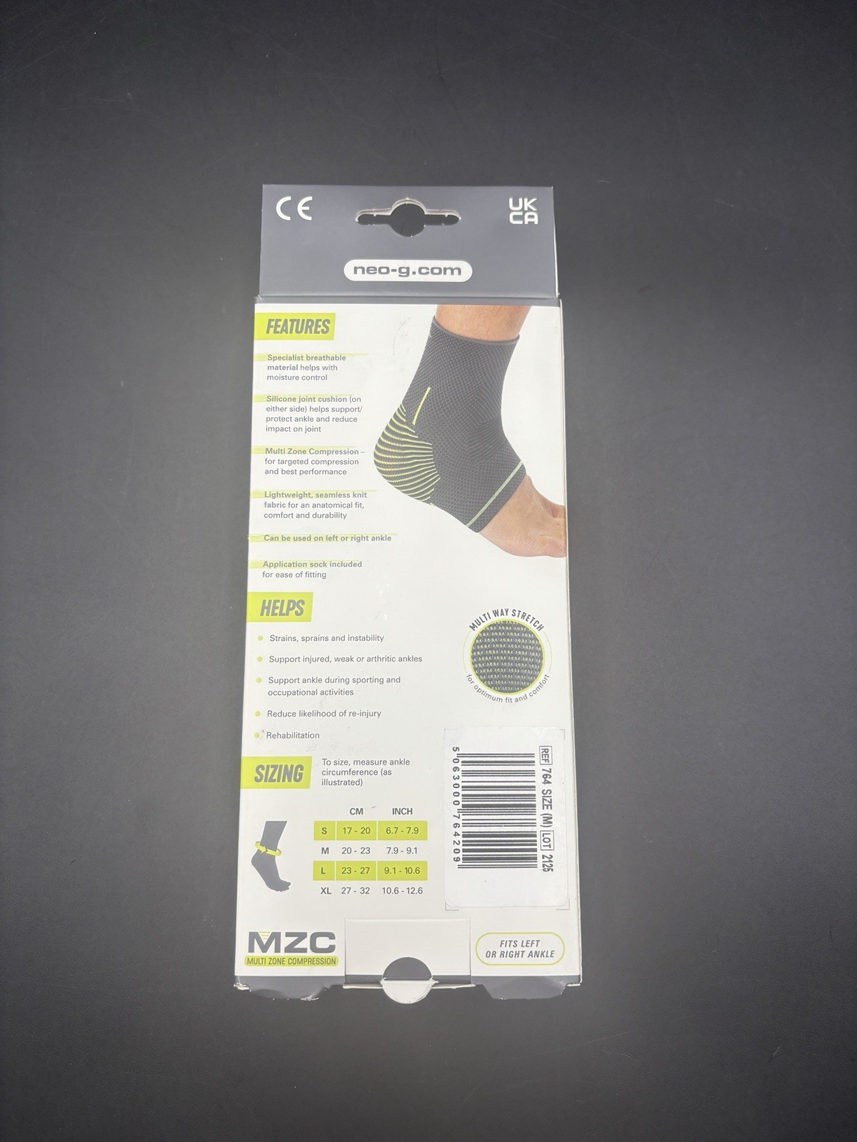 Neo G Active Plus Ankle Support Silicone Cushions Multi-Zone Compression Size M