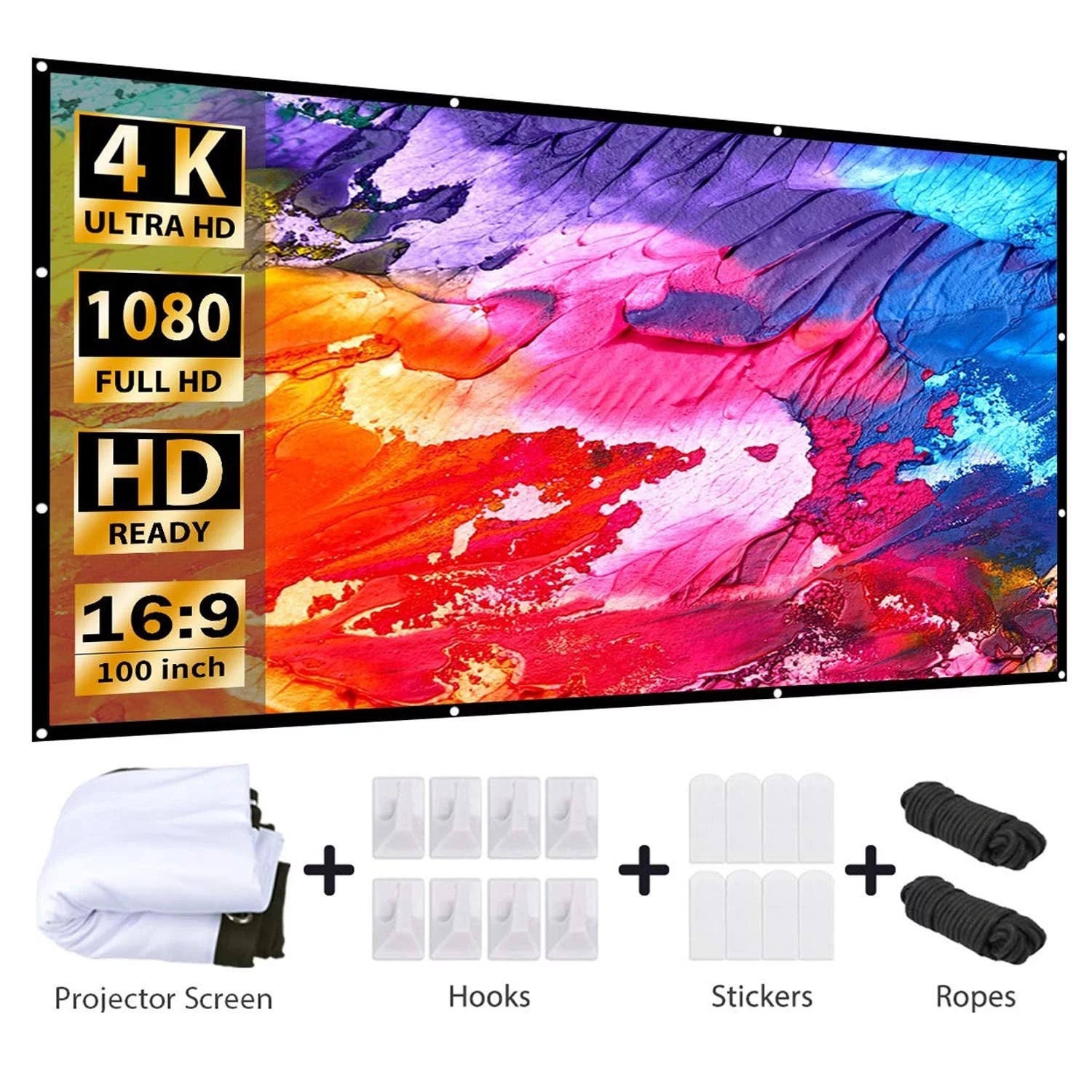 VANKYO 100" Foldable Projector Screen 16:9 Outdoor Home Cinema Theater 3D Movie