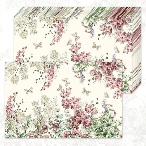 30 Pack Wild Flowers Placemats Set Floral Disposable Paper Placemats Dining