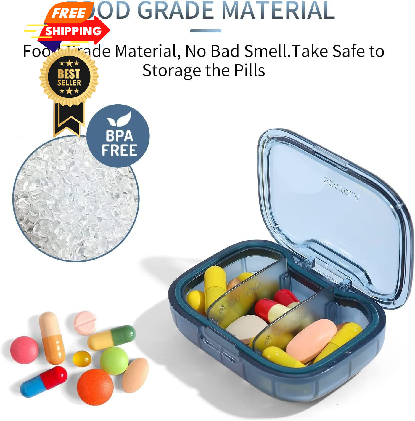 3 Pack 3 Compartment Pill Box, Moisture Proof 3 3 Compartments