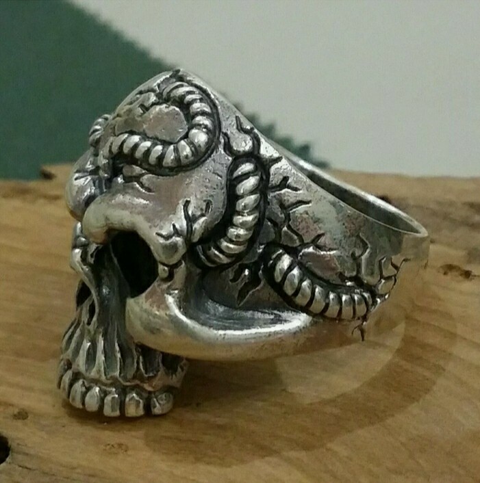 925 MENS SILVER RING SEAL HARLEY MOTORCYCLE SKULL