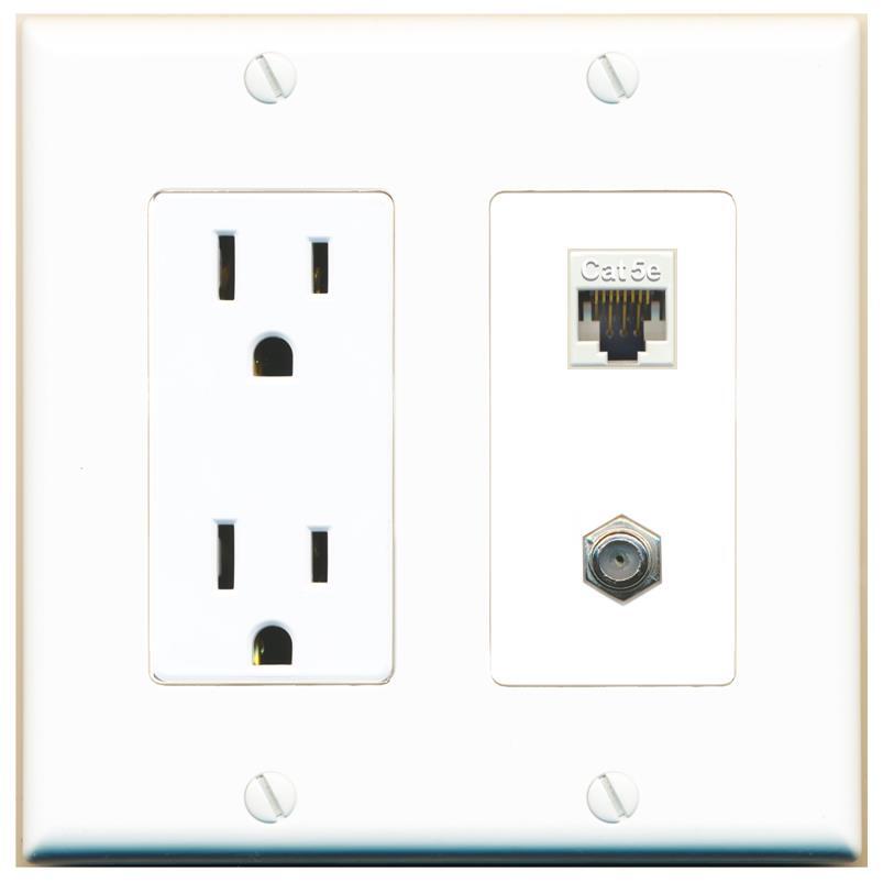RiteAV Power Outlet and CAT5E COAX Wall Plate Decorative [White]