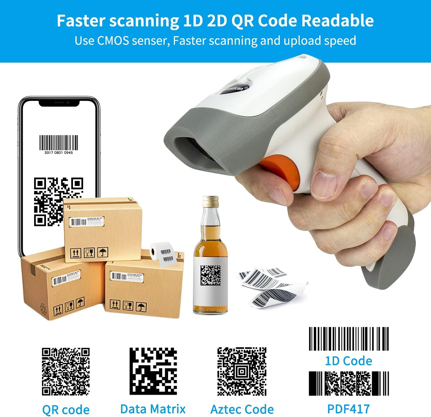 NetumScan Bluetooth 2D Barcode Scanner, 3 in 1 Automatic Wireless QR Barcode Rea