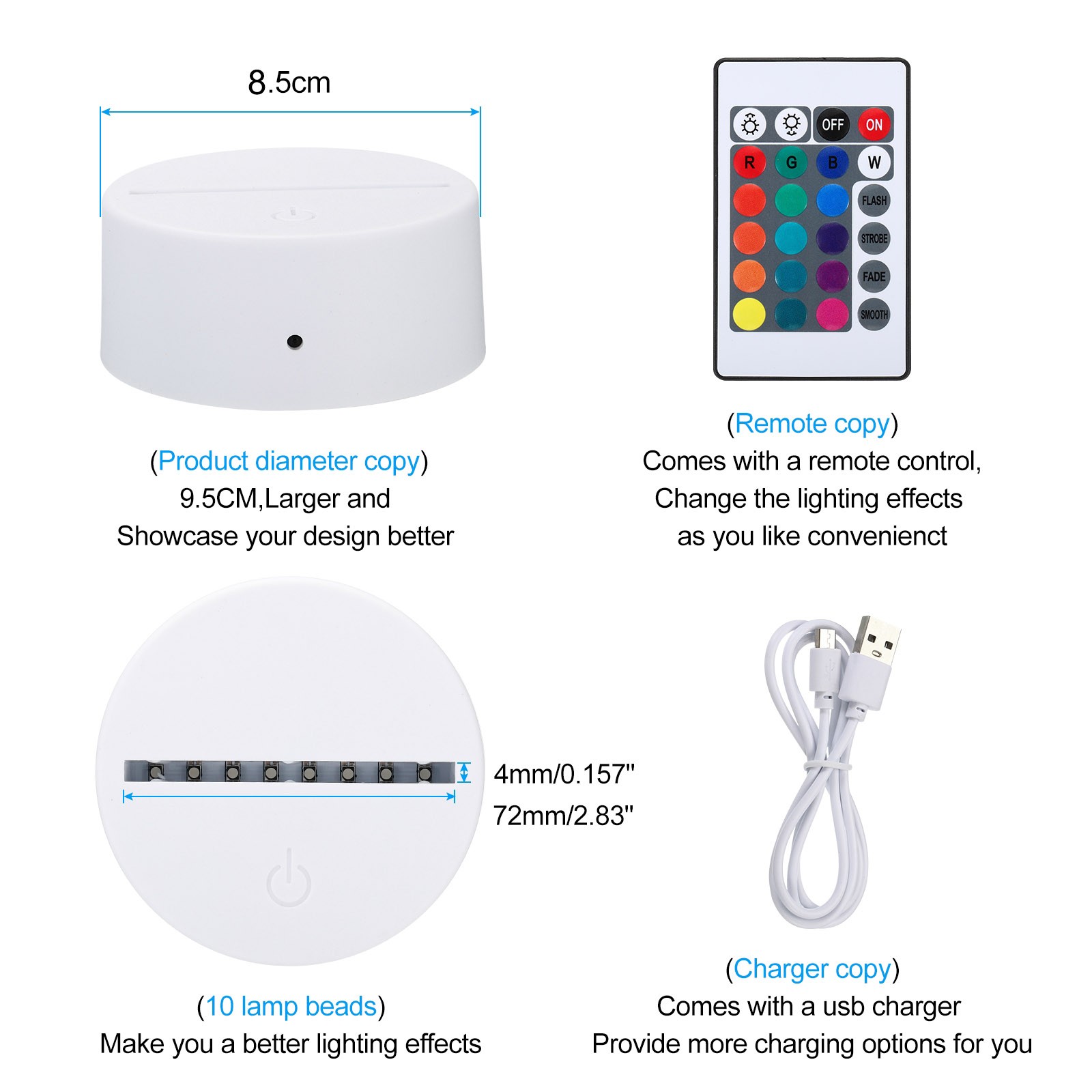 6pcs 3D Night LED Light Lamp Base 16 Colors Display Base with Remote Control