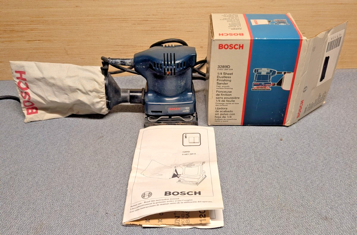 Bosch 3289D 1/4 Sheet Finishing Sander Dustless w/ Bag & Box Tested Working