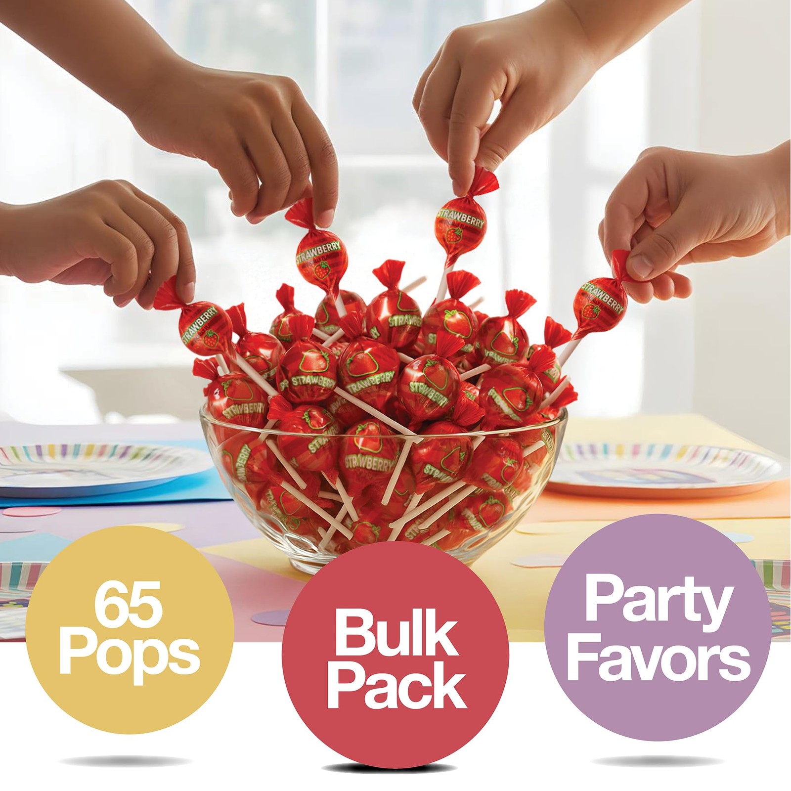 Strawberry Lollipops – 65 Count Bulk Candy Pack, Individually Wrapped Suckers...