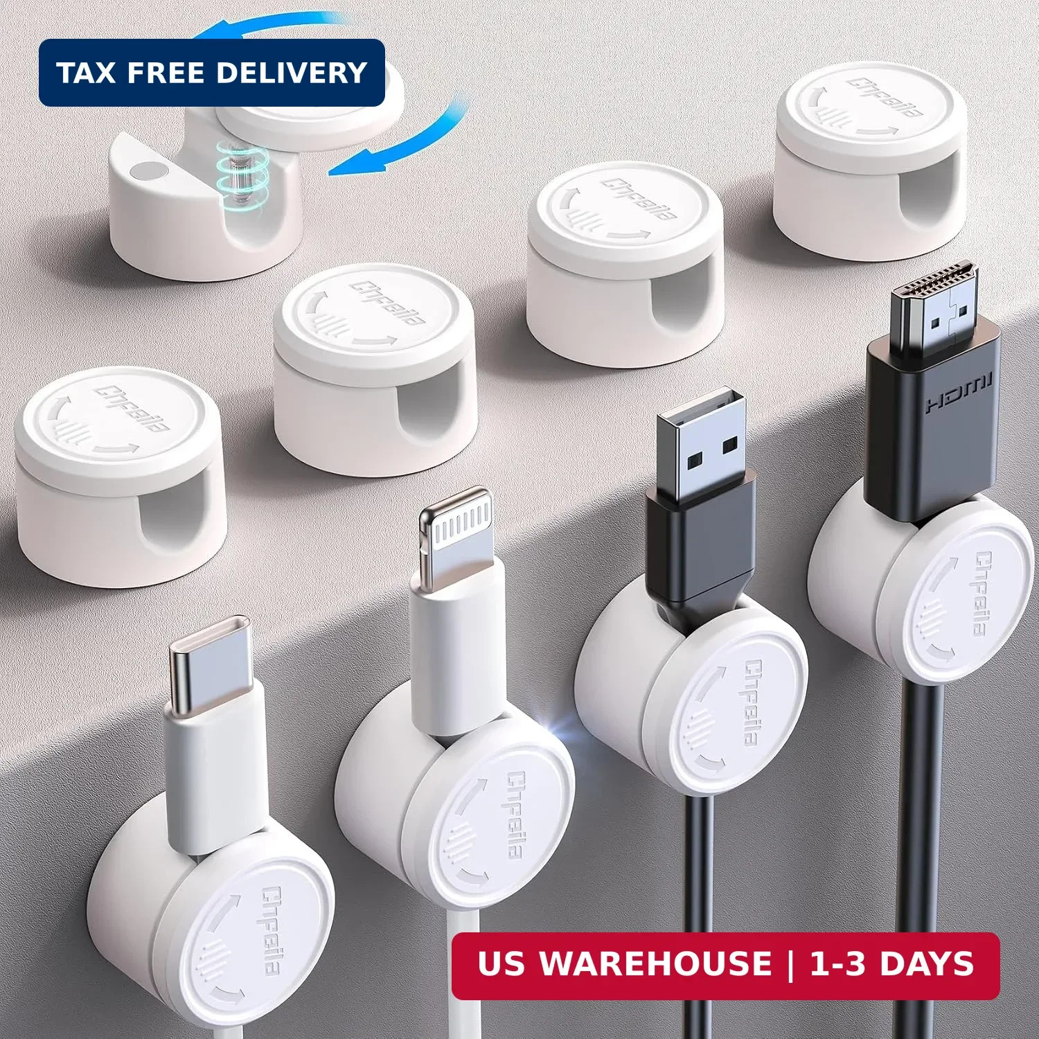 9 Pack Magnetic Cable Clips - Chfeila [Upgraded Twist-Lock] Cord Organizer, [360