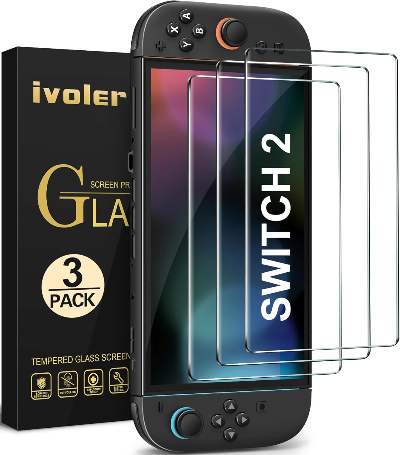 ivoler 3-Pack Screen Protector Tempered Glass for Nintendo Switch 2 Model 2025,