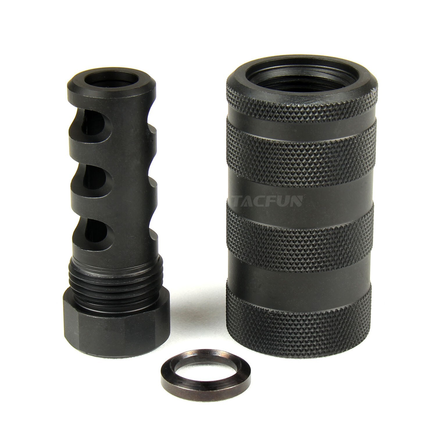 All Steel Muzzle Brake 1/2X36 TPI for 9MM + 13/16-16 Knurled Sleeve