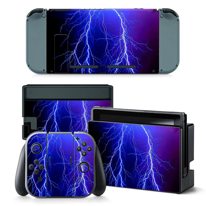 Lightning Motif Skin Sticker for Nintendo Switch Console Joy-Con Dock DECAL SET