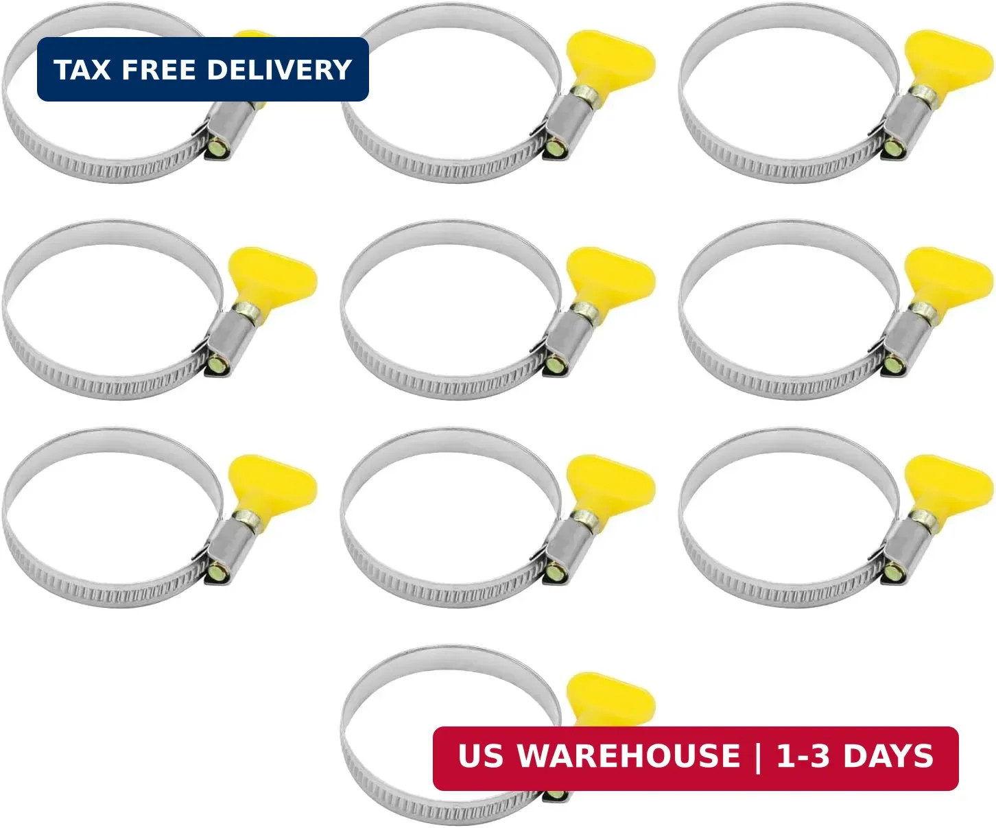 10-Pack Stainless Steel Hose Clamp 1.25" to 2", Butterfly Thumb Screw Hose Clamp