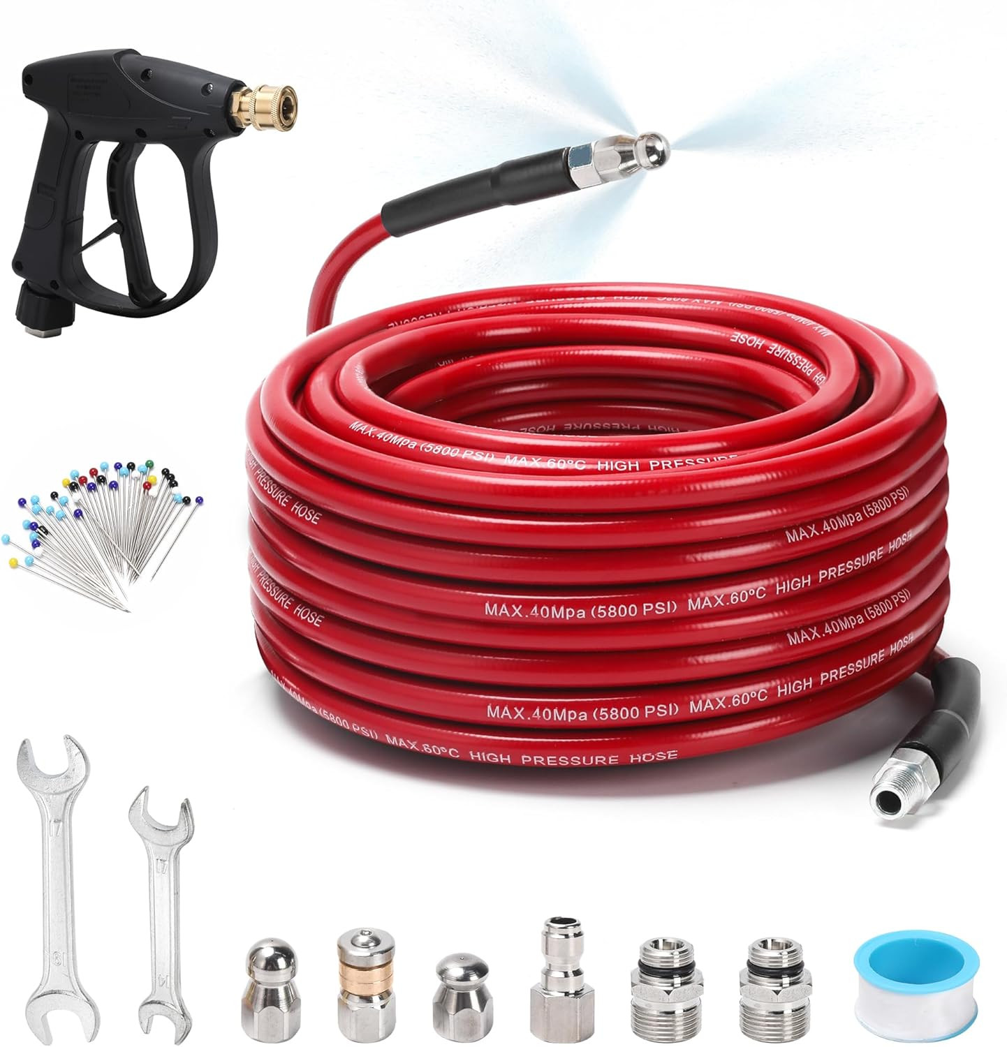 Sewer Jetter Kit for Pressure Washer 100 FT, Drain Cleaner Hose with Power Washe