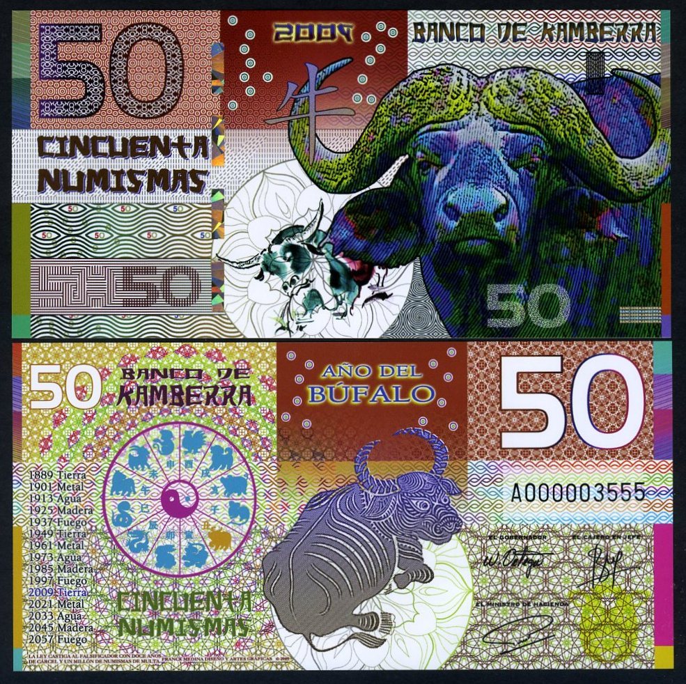Kamberra, POLYMER, 50 Numismas, China Lunar Year 2009 (2013), UNC Ox (Bull)