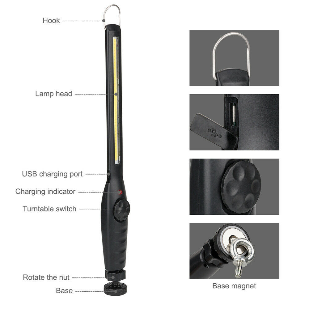 2Rechargeable LED COB Slim Work Light Mechanic Flashlight Lamp Bar Camping Torch