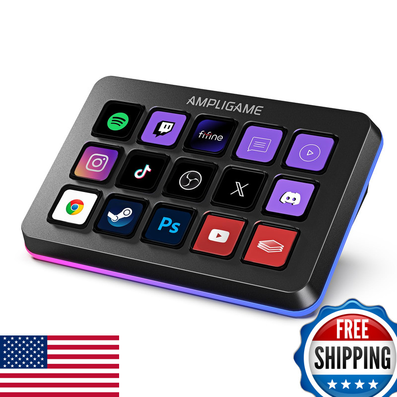 Fifine Ampligame Stream Controller 15 Macro Keys Streaming Keyboard Trigger