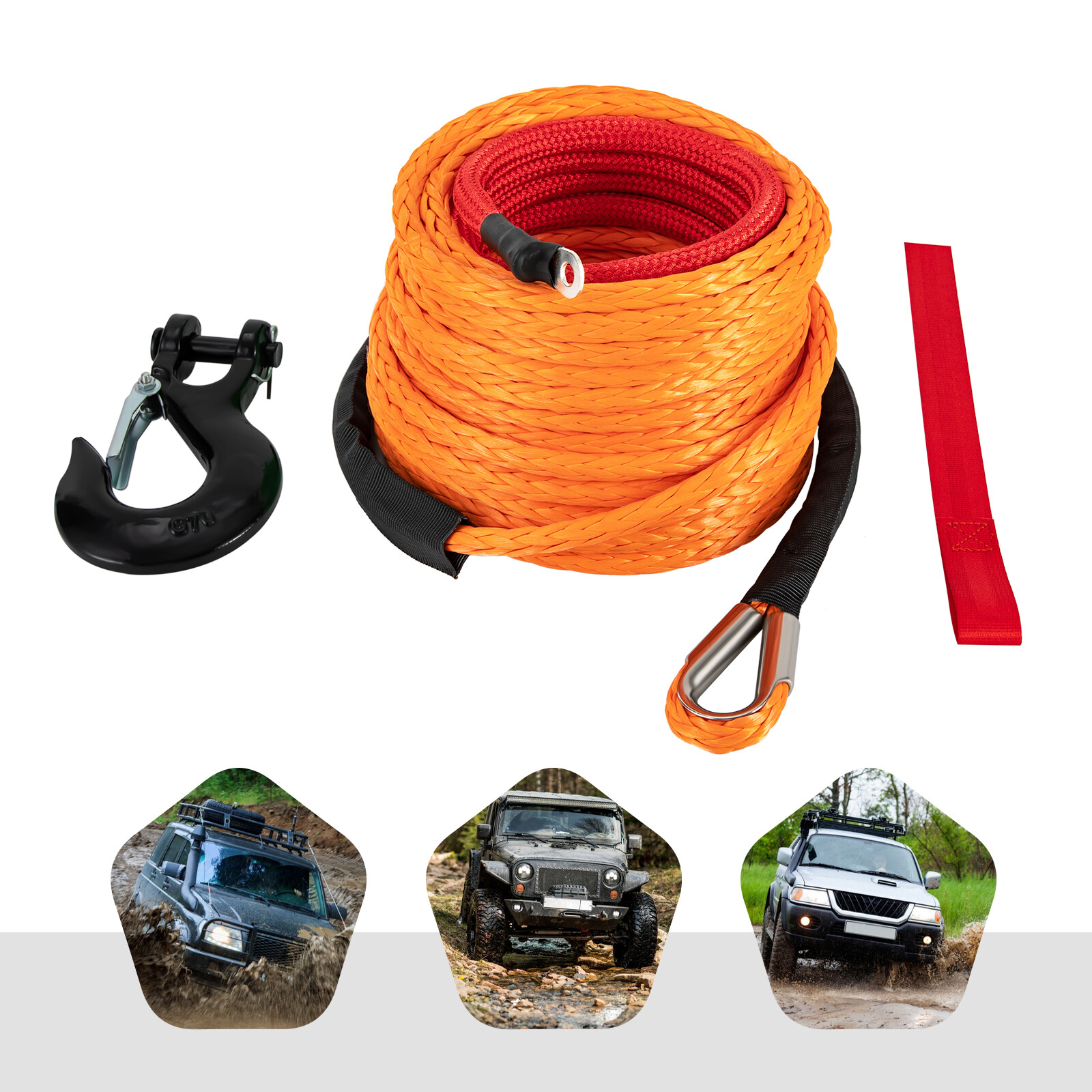 3/8" x60' Synthetic Winch Rope Line Recovery Cable 19,854 LBS for UTV Jeep Winch