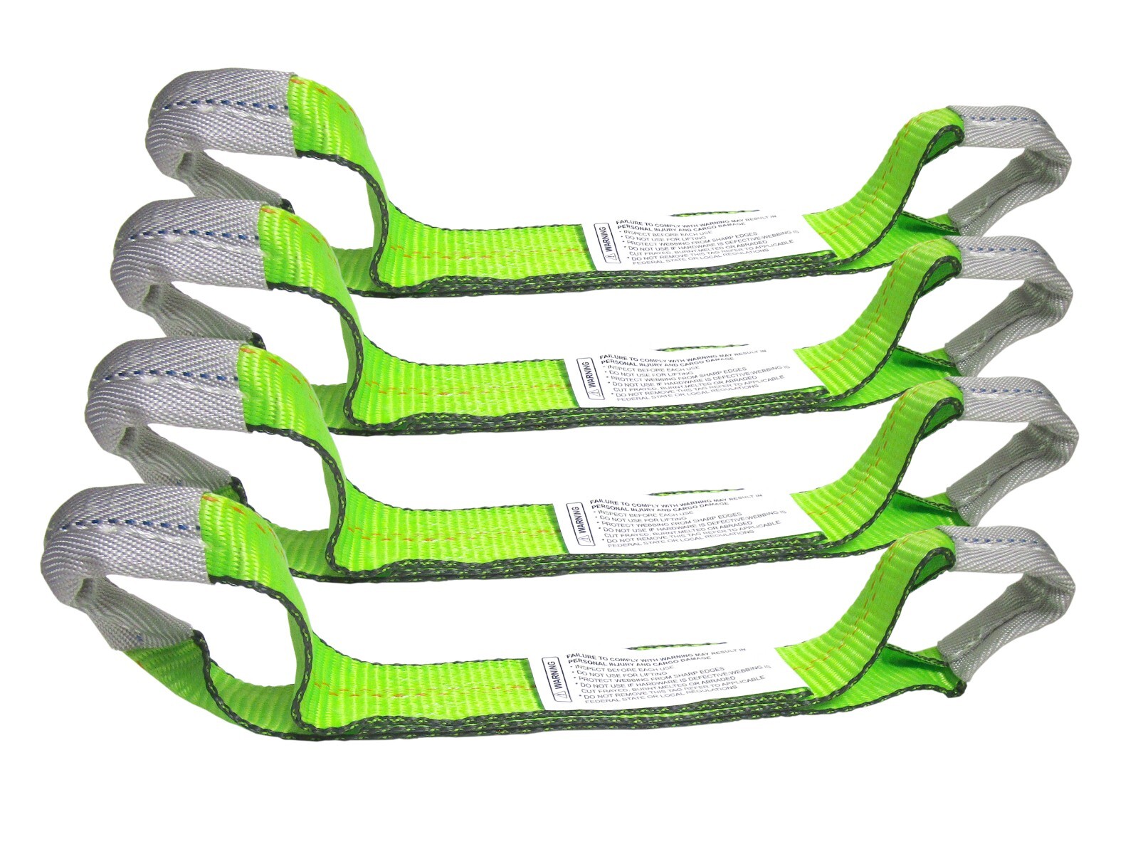 2" x 18" Dog Bone Tie Down Short Strap High Viz Green Reinforced Eye (4 Pack)