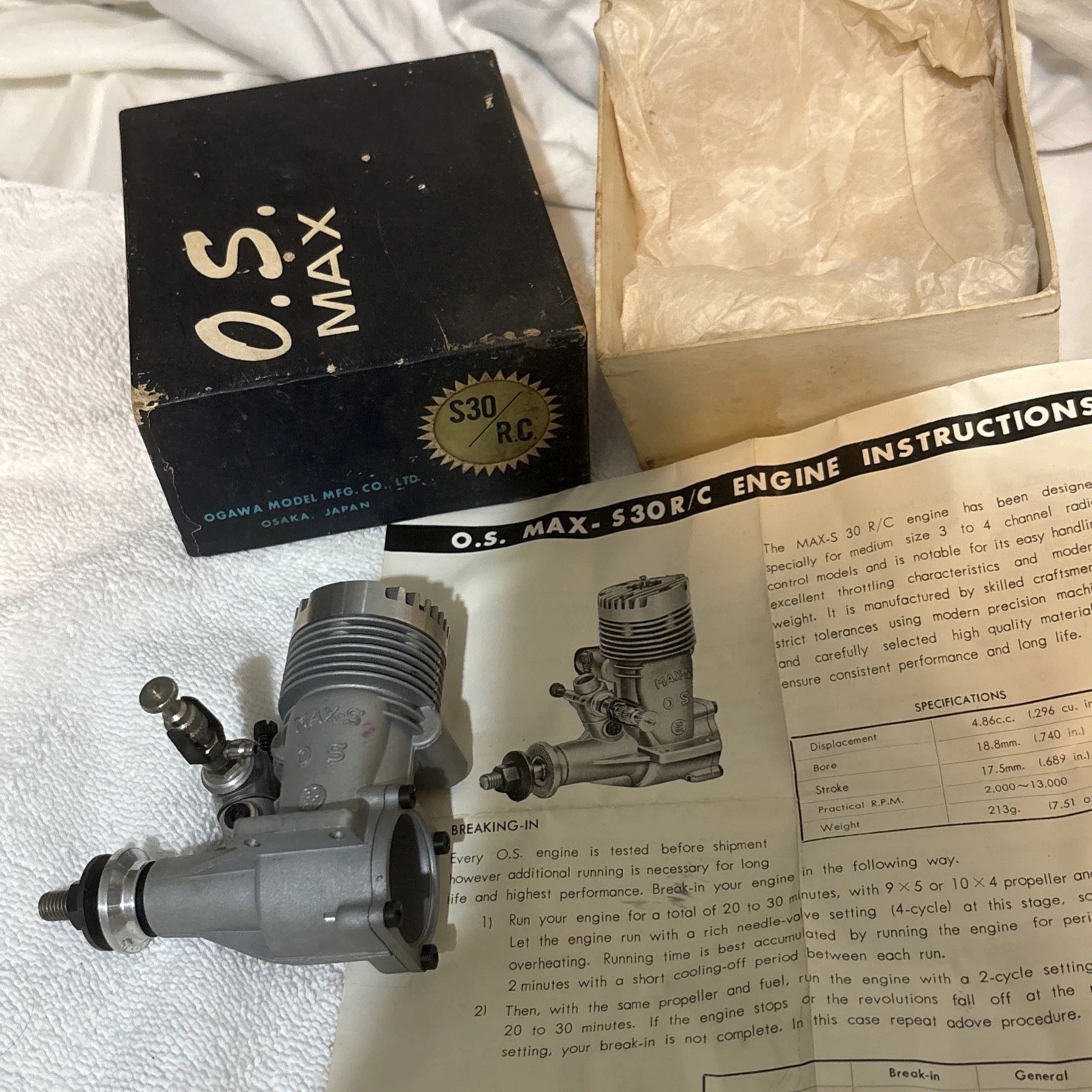 OS Max-S S30 R/C Airplane Engine & Muffler New Old Stock Never Ran Vtg Japan