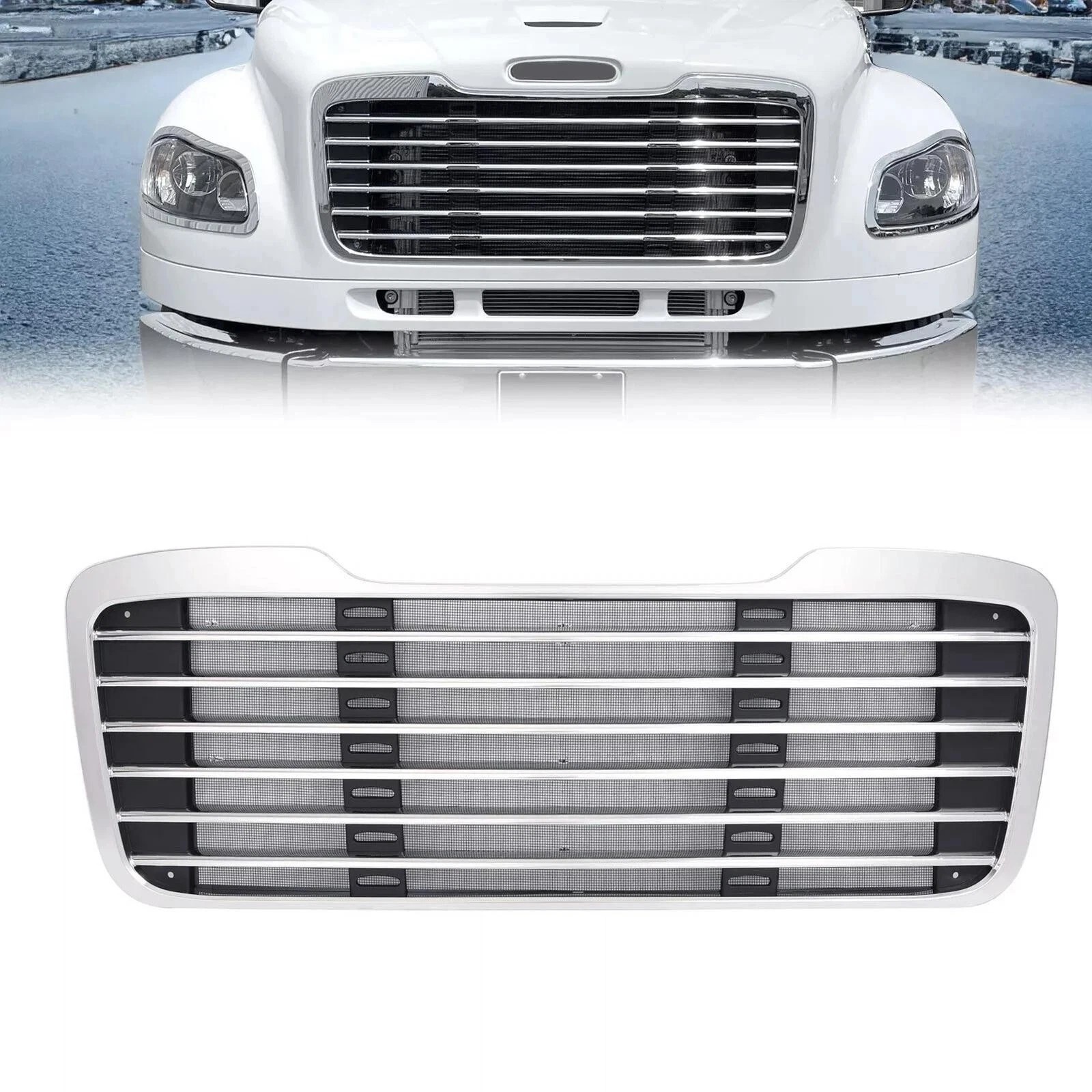 For Freightliner M2 2002-2022 Chrome Front Upper Bumper Grille ABS w/Bug Screen