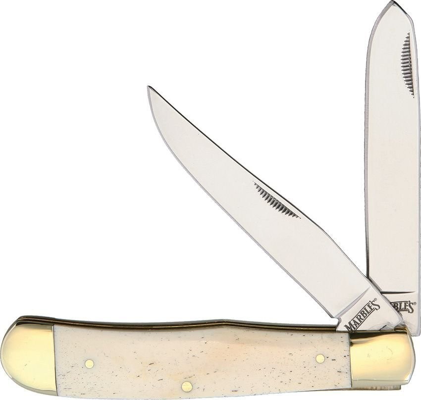 Marbles Trapper White Smooth Bone Folding Pocket Knife - PK108WH
