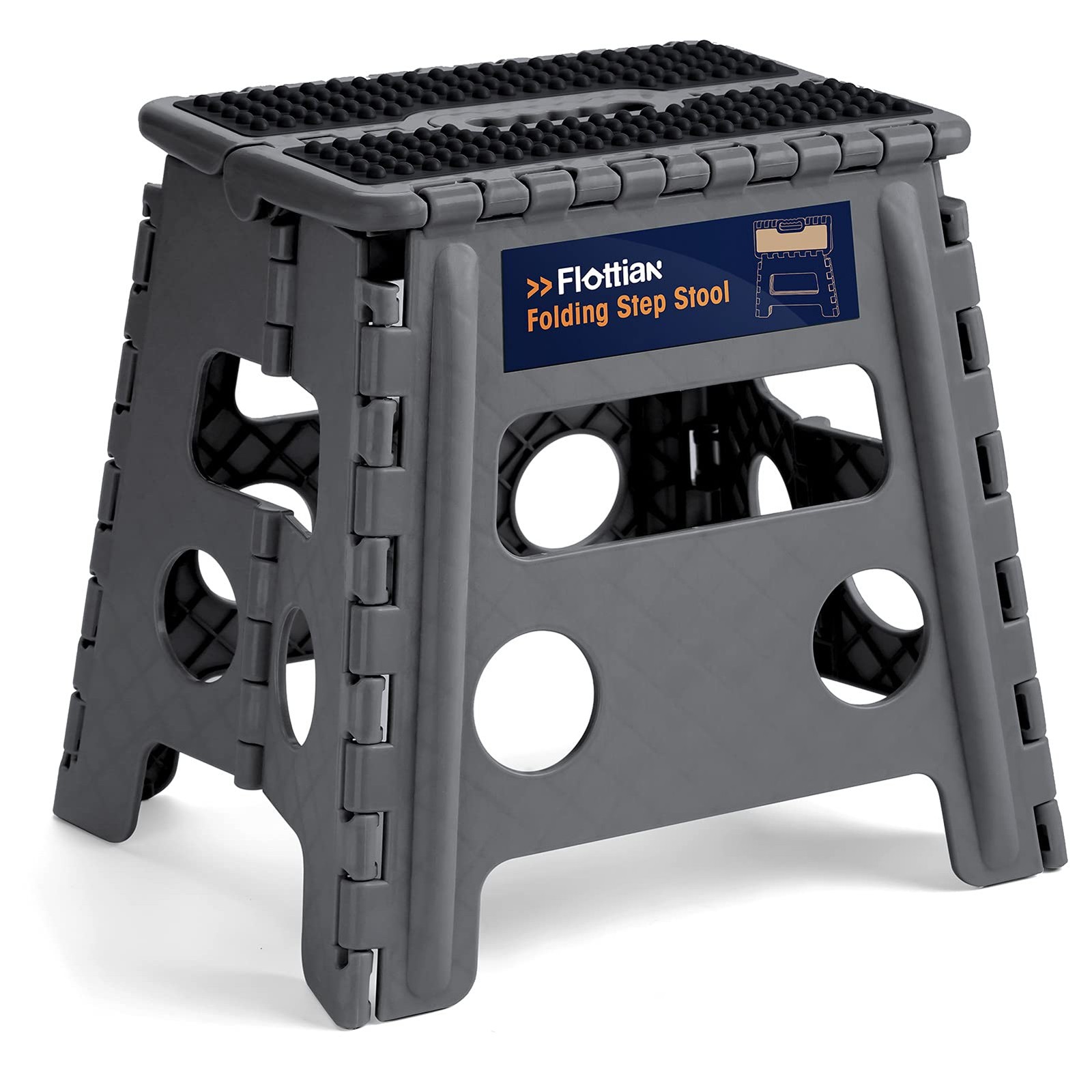 13" Folding Step Stool for Adults and Kids Holds Up to 300 lbs,Non-Slip Foldi...