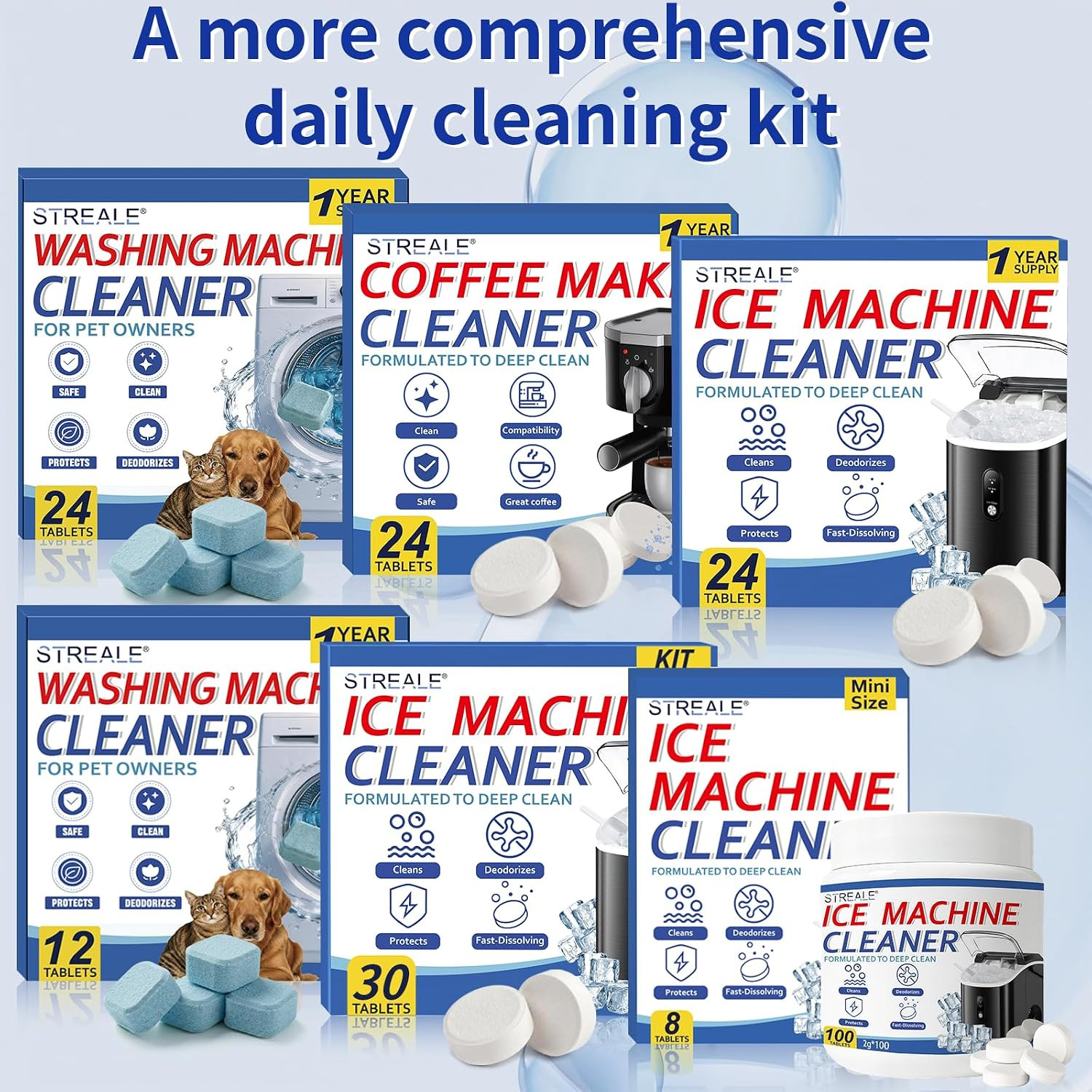 Ice Machine Cleaner Maker and Descaler - 24 Ice Maker Cleaner Tablets Compatible