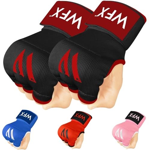 Boxing Hand Wraps Inner Gloves Gel Padded Elasticated Kids Junior Black / Red