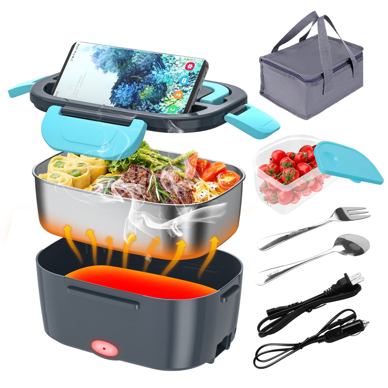 CHARMDOO Electric Lunch Box, Food Warmer Heater 12V Large, Fluorescent green