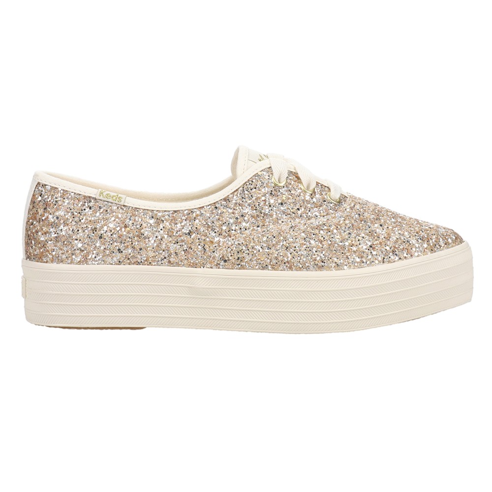 Keds Point Glitter Celebrations Lace Up  Womens Gold Sneakers Casual Shoes KW-PO
