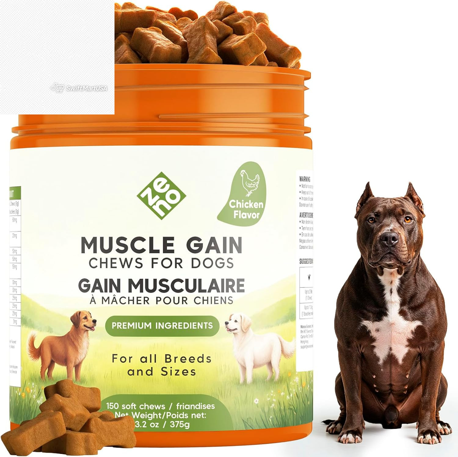 11-In-1 Muscle Gain Chews for Dogs Weight Supplement High Protein Chicken 150ct