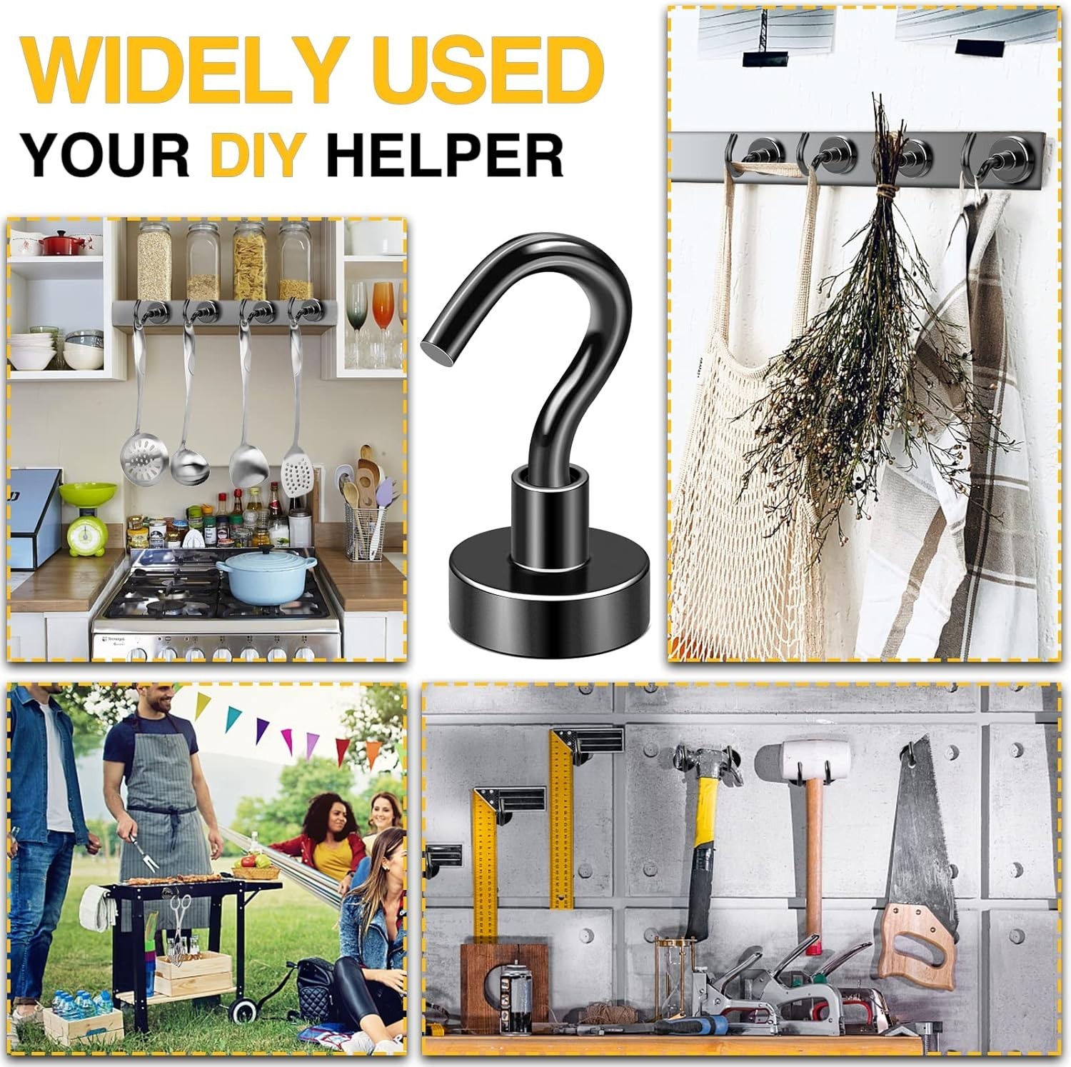 Versatile Heavy-Duty Magnetic Hooks - 30 lbs Capacity, No Tools Required