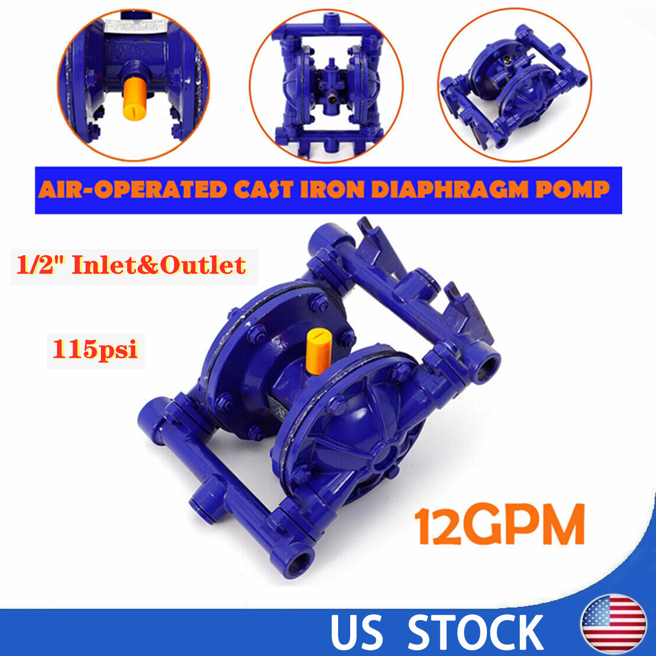 12GPM Air-Operated Double Diaphragm Pump 1/2" Inlet&Outlet Petroleum Fluids HOT